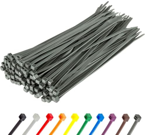 Gocableties - Collier de Serrage en Nylon - 300 mm x 4,8 mm - Argent - Attache Câble Résistant aux UV - Serre-Câbles - Lot de 100 Pièces