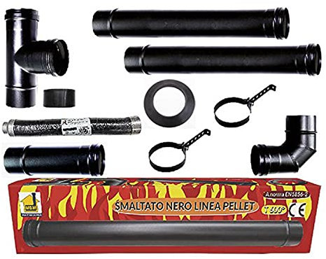 poêle à pellets tubes Kit 80 mm. Tube en acier émaillé résistant à 600 ° CE noir fabriqué en Italie combustion porcellanata avec le kit d'aspiration