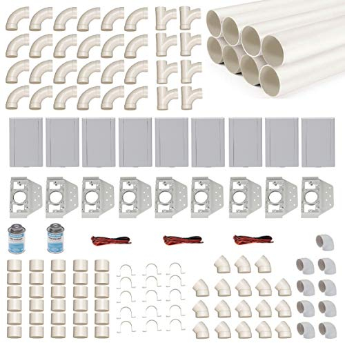crossvac Zentralstaubsauger Einbau-Set für 9 Saugdosen mit Rohren, Fittings & Co. - Montageset für DIY-Einbau Einer Staubsaugeranlage - Saugdose VacuValve rechteckig