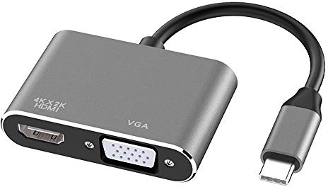 Eono USB C auf HDMI VGA Adapter, 2-in-1 USB Type C Hub mit 4K HDMI, 1080P VGA Kompatibel mit MacBook Pro/Air, Surface Go, Laptops, Smartphones, Grau