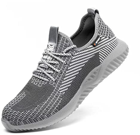 Furuian Steel Toe Shoes 605, Men's Work Safety Sneakers, Lightweight Non-Slip, Puncture-Proof, Breathable, Ideal for Industrial Workers, Grey, Size 9, 10.5