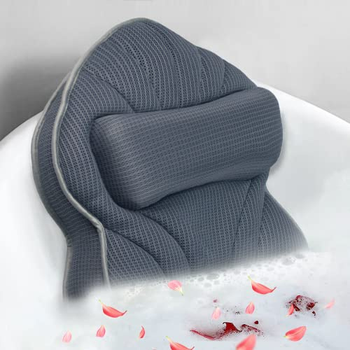 Poemland Extra dickes, großes Badewannenkissen mit Nacken-, Rücken- und Kopfstütze für Badewanne, Spa, einweichendes Grau (53,3 x 43,2 cm)