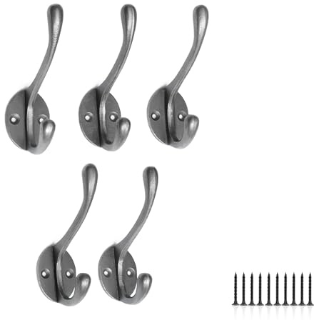 EDENIC 5pcs Cast Iron Antique Coat Hook with 10 Screws - Heavy Duty Coat Hooks Wall Mounted for Hanging Clothes, Bags, Towels, Hat and Robe