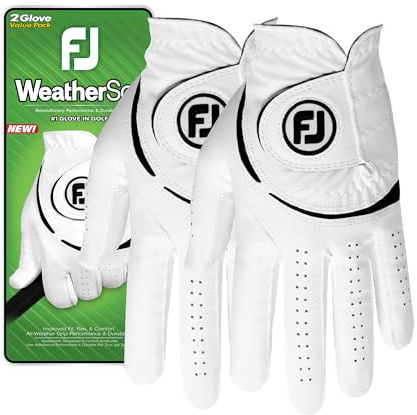 FootJoy Men's WeatherSof 2-Pack Golf Glove, White, Medium, Worn on Left Hand
