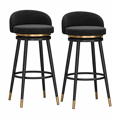 AZMANI Swivel Bar Stools Set of 2 Counter Height with Back, Farmhouse Kitchen Breakfast Bar Stools, 360° Swivel, Velvet Upholstered Seat, Gold Metal Legs,Black,65cm(25.59in)
