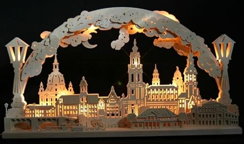 3D Schwibbogen Stadtansicht Dresden mit Frauenkirche, 70cm x 40cm - Handarbeit aus dem Erzgebirge