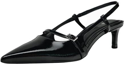 Cinturino alla Caviglia Slingback Fibbia Sandali A Punta Gattini Tacco Heel Scarpe col Tacco da Matrimonio Ufficio Feste Sexy Scarpe (Nero,39)