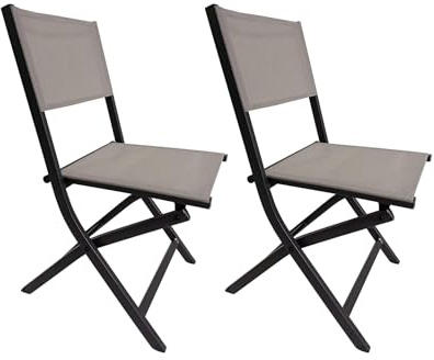 Rebecca Mobili Set 2 Sedie da Esterno, Sedie Pieghevoli, Grigio Scuro Beige, Alluminio Poliestere, per Giardino Campeggio, Salvaspazio - Misure HxLxP: 84 x 48 x 57 cm - Art. RE6998