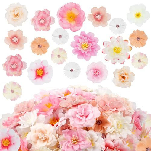 N&T NIETING 50 Stück Kunstblumen Deko Blumen Köpfe, Kleine Künstliche Blumenköpfe Seide Künstliche Blumen Fake Flowers für Hochzeit Brautstrauß DIY Crafts Tisch Party Home Deko (Lichtfarben Gemischt)