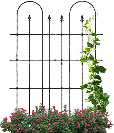 Enrejado de jardín de metal para plantas trepadoras, panel de soporte desmontable para rosas, verduras y flores, valla de celosía negra de 70 pulgadas para patio trasero, altura de 180 cm