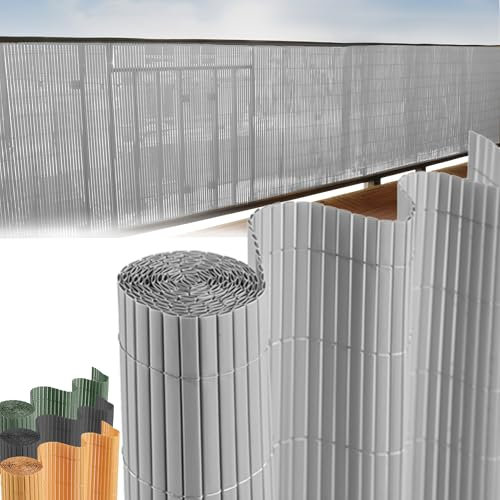 STREND PRO Balkon Sichtschutz | PVC sichtschutzmatte | Hellgrau | 0.9m Hoch, 3m Länge | Wetterfester für Privatsphäre, Balkon Windschutz | Balkon Seitensichtschutz ohne Bohren Terrassen