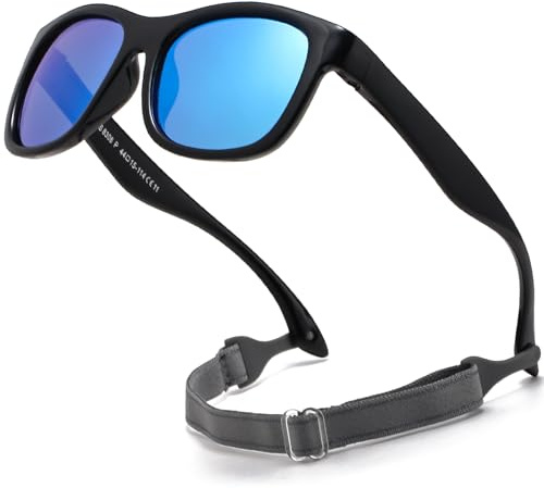 D Lolylad Lunettes de soleil polarisées pour bébé de 0 à 3 ans, avec lanières, bleu