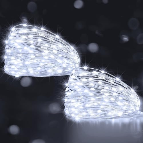 Ollny 2 Packs 10m 100LED Fairy Lights Battery Operated,Copper Wire Lights