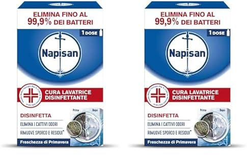 Napisan Cura Lavatrice Disinfettante Freschezza di Primavera, Elimina i Cattivi Odori, Rimuove Sporco e Residui di Sapone, Confezione da 500ml