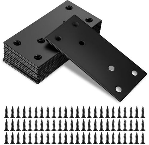 12 Pz Piastra di Giunzione Piana, Piastra Forata di Fissaggio, Connettore Piatti in Acciaio Inox Nere, Lastrina Piastre di in Metallo per Riparazione Montaggio Mobili in Legno, 80 x 40 x 1,75 mm
