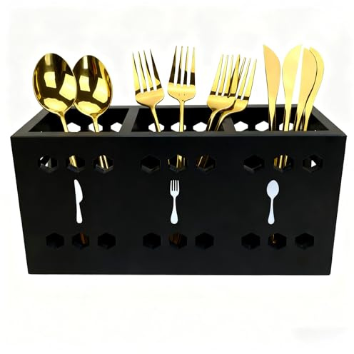 Freshmagis Black Kitchen Utensils Holder - Cutlery Holder for Table, Cutlery Caddy for Kitchen Utensils, Fork & Spoon Storage Canister, Party Tableware Container