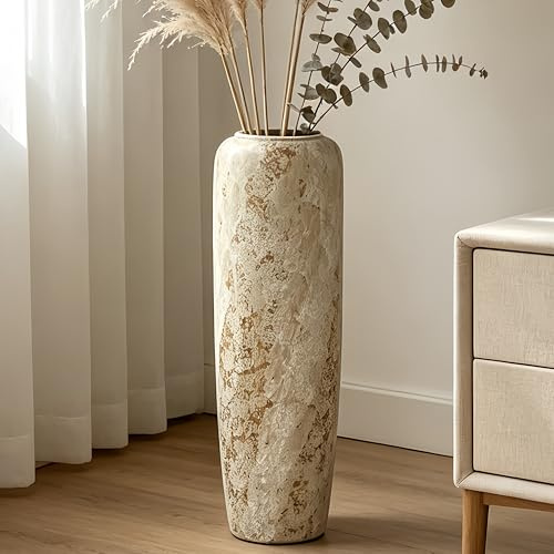 JIDOFUE Vase de sol bohème, en céramique, 60 cm, rustique, vintage, pour décoration de salon, herbe de la pampa ou fleurs séchées, parfait pour les étagères et les tables
