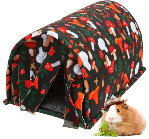 Guinea Pig Bed with Curtain,Soft Guinea Pig Tunnel,33x20x18cm Small Animal Hideout,Washable Small Animal House Cage Accessories for Rabbit Chinchilla Hamster Hedgehog Ferret Bearded Dragon