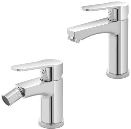 Set Miscelatori Lavabo E Bidet Monocomando – In Zinco Cromato – Con Piletta Click-Clack, Flessibili E Kit Fissaggio Inclusi – Linea Eden