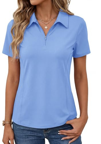 LOMON Women's Short Sleeve Golf Polo Shirts Quick Dry SPF Shirts UPF 50+ Collar Shirt for Tennis Sports (Blue XXL)
