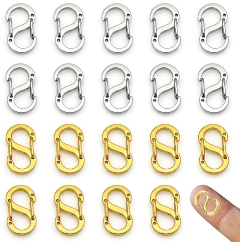 Lahkvor 20 Pezzi Ganci a S Mini in Acciaio Inossidabile, Chiusure a Doppia Apertura Argento e Oro, per Bracciali Collane e Gioielli Fai-da-te