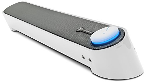 GOgroove Computer Speaker USB Soundbar - USB Powered Mini PC Sound Bar with Easy Setup Wired AUX, Stereo Audio, Microphone Port, Volume Control Knob, Under Monitor Design for Desktop (White)