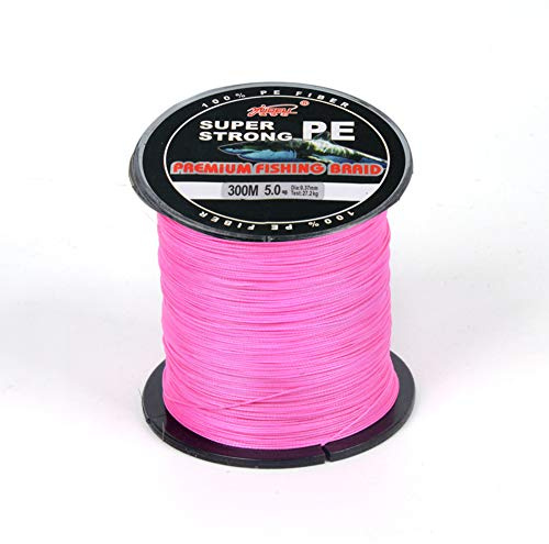 Fil de Pêche Tressée YFCH Ligne de Pêche PE Tressée 300M/4 Brins 0,1mm-0,55mm, 4.80kg-45kg Résistance à l'abrasion Zéro Étirement, Rose Rouge, 8.0#/0.50mm/40.2kg