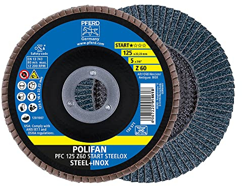 PFERD POLIFAN-Z-BOX – 10 x Fächerscheibe 125mm, Z60, 22,23 mm Bohrung, 69300935 – für hohe Zerspanungsleistung und solide Standzeit auf Stahl und Edelstahl (INOX)