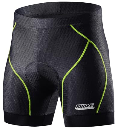 Souke Sports Herr Cykling Underkläder 4D Vadderad Andningsbar Cykel Undershorts Halkfri Design (Svart/Grön, M)