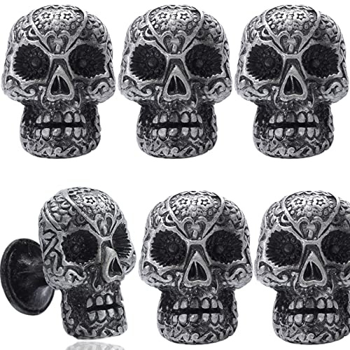 WEKBOSS Skåpknoppar antik silverskalle kökslåda dra skåp dörrhandtag (38 mm), ett hål dekorativ möbelknopp för byrå garderob sovrum (6 st zinklegering)