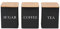 Ehc Tea, Coffee, Sugar, Canister Set, Storage Canister Set - Easy to Open Airtight Lids - Storage Tea, Sugar, & Coffee - Set of 3 Canisters, Black