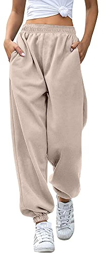 Love My Fashions Women's Joggers Plain Gym Sport Sweatpants Winters Tracksuit Jogging Bottoms Casual Baggy Pants Elastic Waist Cuffed Trousers with Pockets Beige