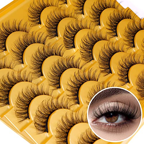 False Eyelashes Natural Look 12mm Natural Lashes Wispy Faux Mink Eyelashes 3D Volume Cat Eye Lashes Pack by Zegaine 14 Pairs