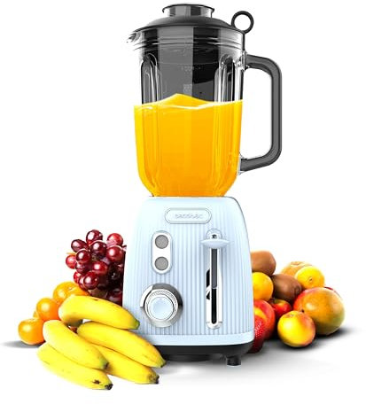 Cecotec Standmixer Retro Power Black Titanium RetroBlue, 1200 W maximale Leistung, 1,5 L Glasbehälter, einstellbare Geschwindigkeit, 4 Klingen mit schwarzem Titanbeschichtung, 100% Kupfermotor.