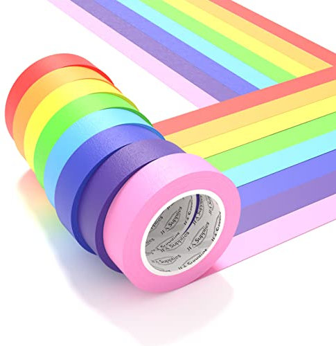 JFA Supplies 8 Rolls Rainbow Masking Tape Set - 8 Colours for Home, Office & Crafts - 1.5cm x 12m