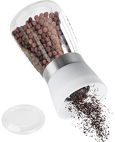 Macina Pepe e Sale con Forte Smerigliatrice Ceramica Finezza Regolabile, Agitatore di Sale in Vetro, Spargispezie Trasparente per Sale Marino Grosso, Pepe, Cumino [Senza Contenuto di Spezie]
