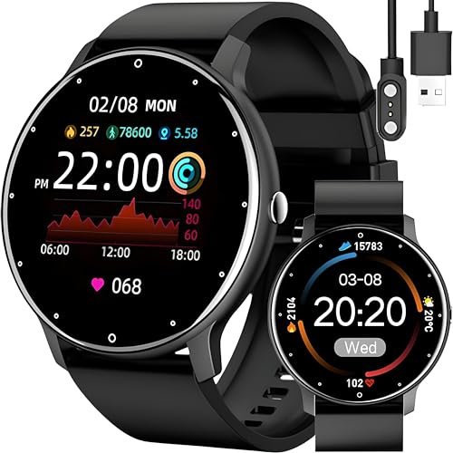 Retoo Smartwatch Smart Watch 45 mm armbandsur pekskärm sportband fitnessarmband svart klocka presentsamtal Android iOS män kvinnor svart, Sterling silver, Sterlingsilver