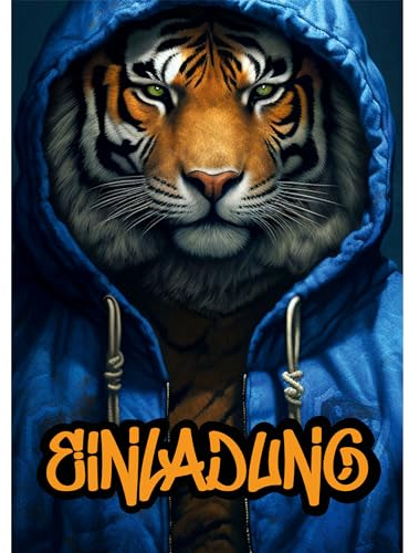 Moosthaler 12x Tiger Einladungskarten Kindergeburtstag - Stylishe Einladung zum Geburtstag für Jungs und Mädchen - Einladungskarten Geburtstag - Party Geburtstagseinladungen