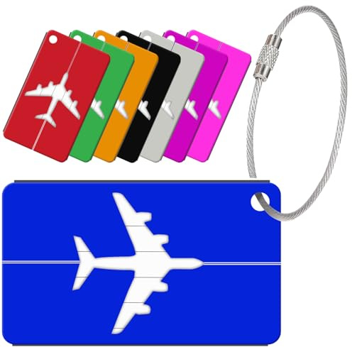 YUNYU 8 etiquetas de equipaje, etiquetas de aluminio para maleta con lazo de acero y tarjeta de identificación impermeable, etiquetas de etiqueta de bolso, accesorios de viaje para equipaje facturado,