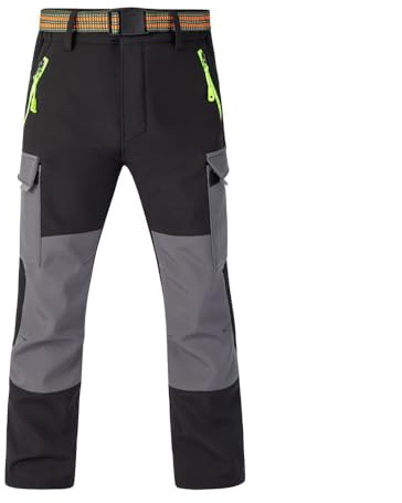 Hpbygstae Pantaloni termici impermeabili per ragazzi e ragazze, pantaloni da neve invernali, pantaloni cargo imbottiti, pantaloni da sci softshell, per bambini, #62-black grey, 110/120 cm
