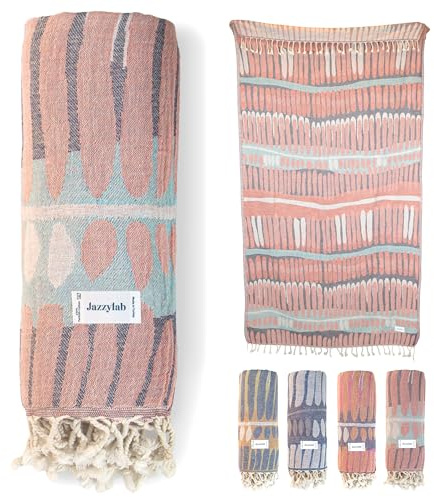 jazzylab Julienne Fouta Plage & Hammam – Peshtemal | 100% Coton | Tissage Jacquard Artisanal | Serviette Bain, Plage, Sauna – Style Oriental | Franges nouées à la Main | 90x180 cm, Rouge