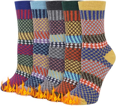Justay Pucott 5 Paia Calze Termiche Invernali Lana Donna, Calzini Caldi per Lavoro Calzini Donna Colorati per l'Inverno, Taglia Unica EU36-41