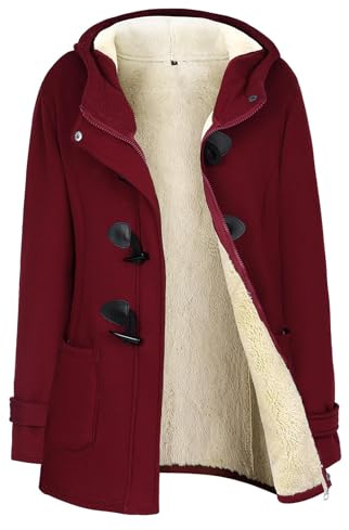 Gihuo Women's Sherpa Lined Toggle Duffle Coat Fleece Hooded Winter Warm Jacket Sweatshirt