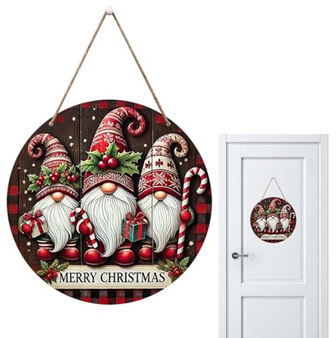 HABNI Decoración De Navidad Letreros De Bienvenida Para Puerta De Navidad Corona De Búfalo Para Puerta Delantera Gnomo Letrero Colgante De Madera Colgador De Puerta De Navidad