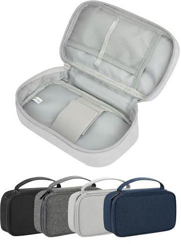 Arae Soft Canvas Tech Pouch – kabel- och laddarorganisatör med avtagbara avdelare | Kompakt enkellager förvaring för powerbank, sladdar och tillbehör, Grått, SM03