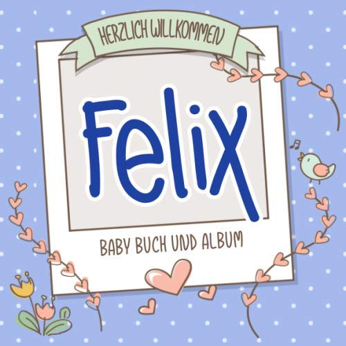 Herzlich Willkommen Felix - Baby Buch und Album: Personalisiertes Babybuch und Babyalbum, Geschenk zur Geburt mit dem Baby Namen auf dem Cover