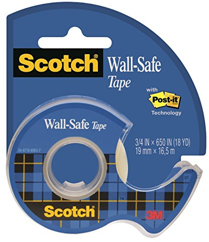 Scotch Wall-Safe Tape - 1 Roll On Handheld Dispenser, 19 mm x 16.5 m - Sticks Securely, Removes Cleanly, Invisible, Photo-Safe - For Office And Home Use