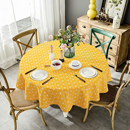 NATUCE Round Tablecloth, 150cm Dust-Proof Cotton Linen Table Cloth Circular Simple Style Table Cover for Buffet, Wedding, Restaurant, Party-Yellow