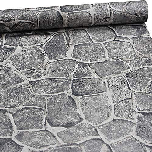 Stone Wallpaper Peel and Stick Castle Contact Paper, Dark Grey, 22 Yards