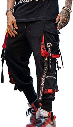 Hello MrLin Pantalones Techwear para hombre, Hip Hop Joggers, Pantalones Cargo Holgados, Streetwear Punk, Pantalones Harem, Negro , XXL